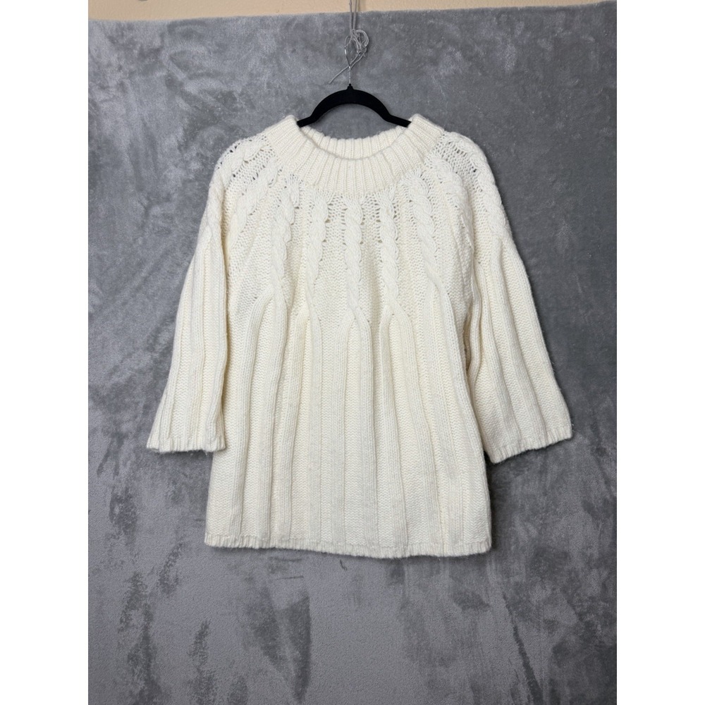 Lands End Cable Knit Crew Neck Sweater Womens 1X 16W-18W Off White Chunky - Picture 2 of 10
